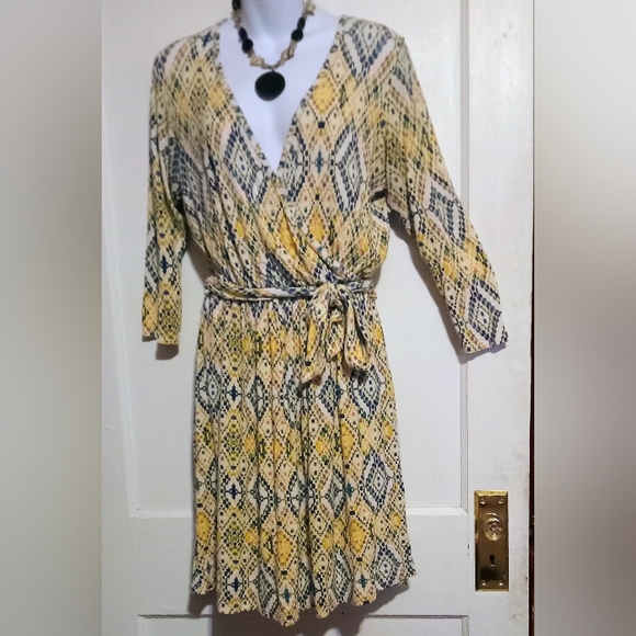 Market & Spruce Dresses & Skirts - 🛍️ BUNDLE ONLY🛍️Yellow and Green Geometric Wrap Dress